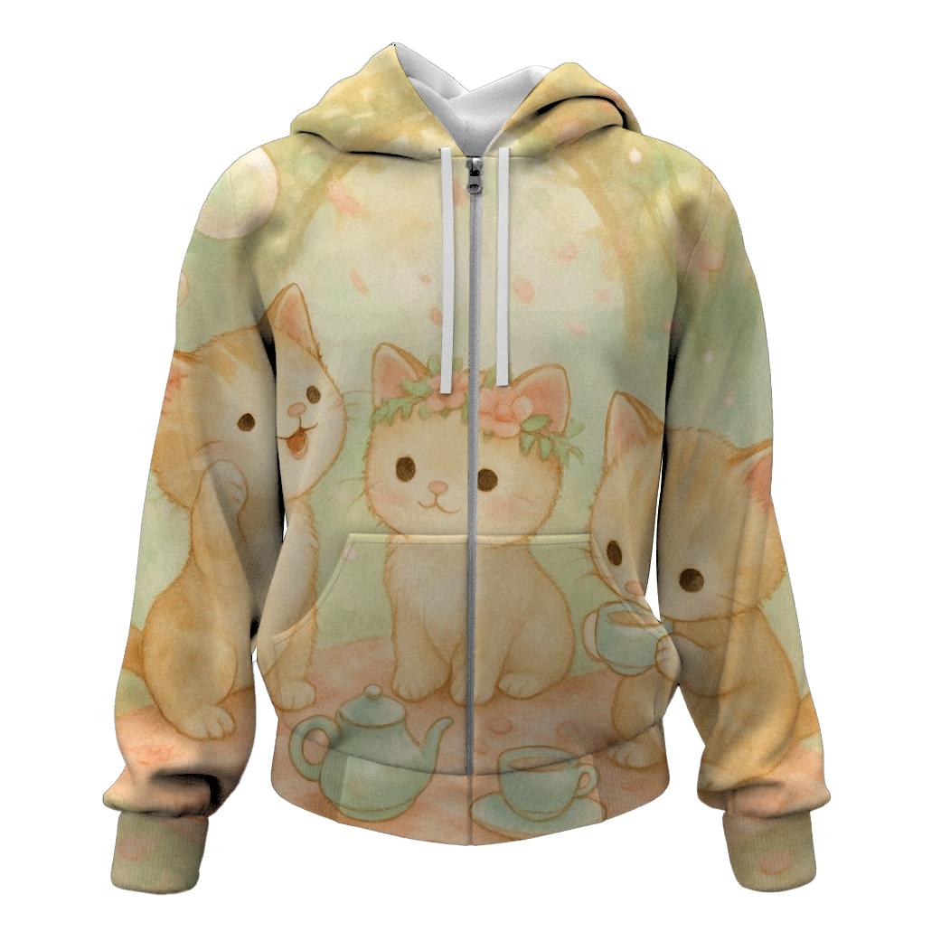 Blossom Tea Party Kittens graphic hoodies