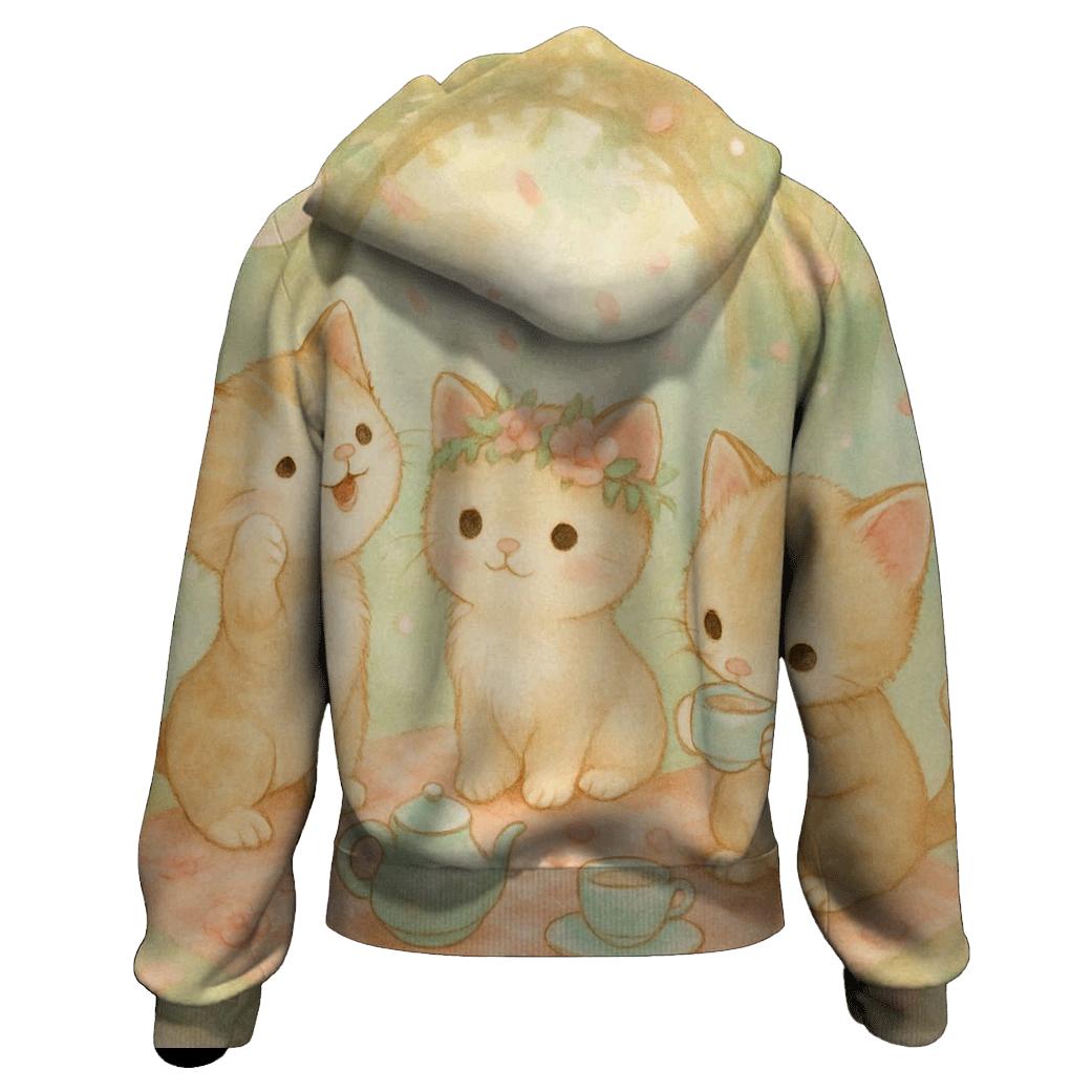 Blossom Tea Party Kittens graphic hoodies