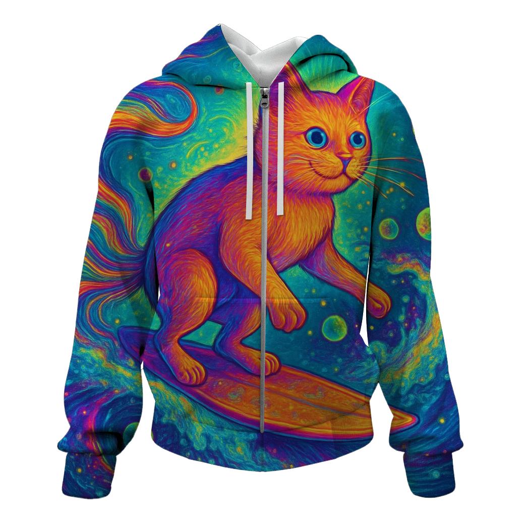 Psychedelic Surfing Cat hoodie designs
