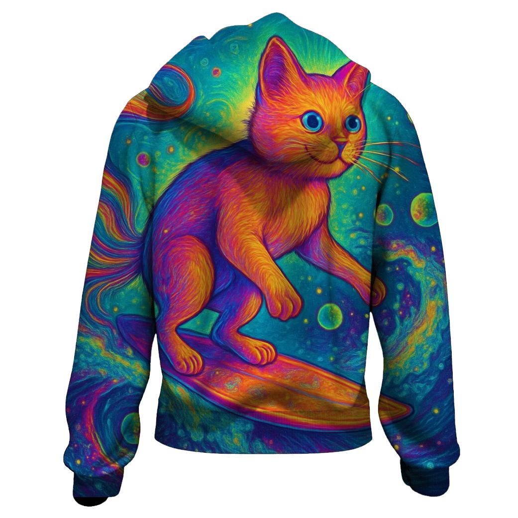 Psychedelic Surfing Cat hoodie designs