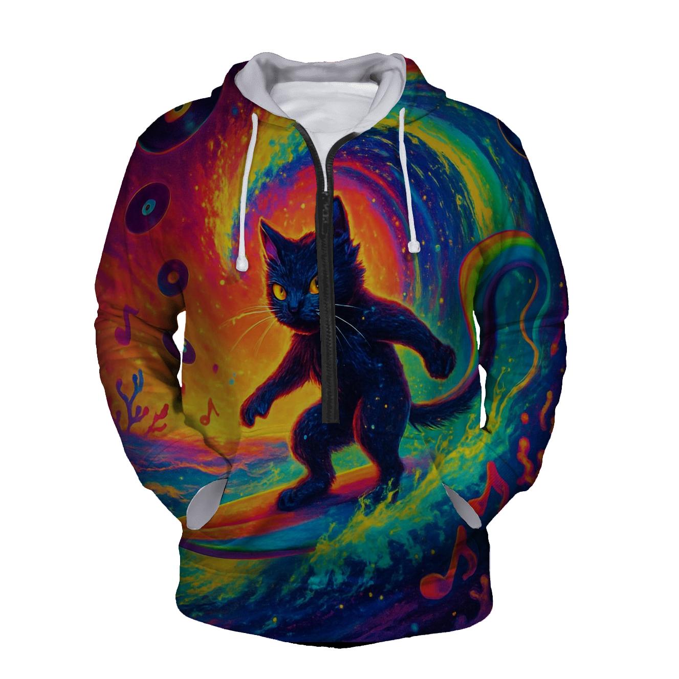 Psychedelic Surfing Cat premium hoodies