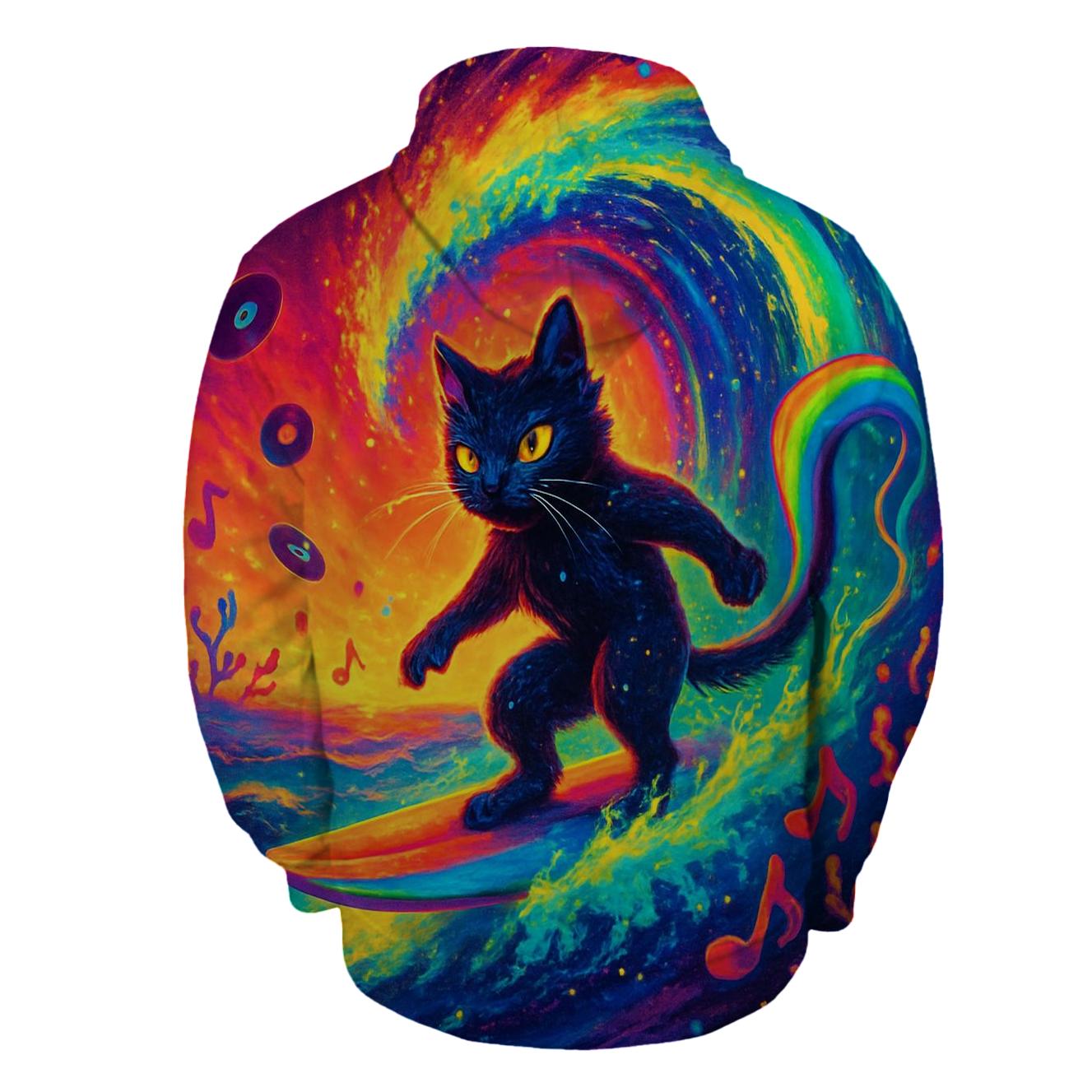 Psychedelic Surfing Cat premium hoodies