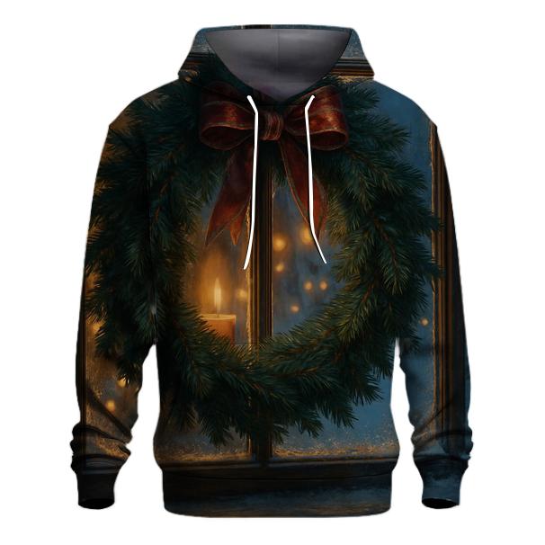 Starlit Wreath On Frosted Window printed hoodies