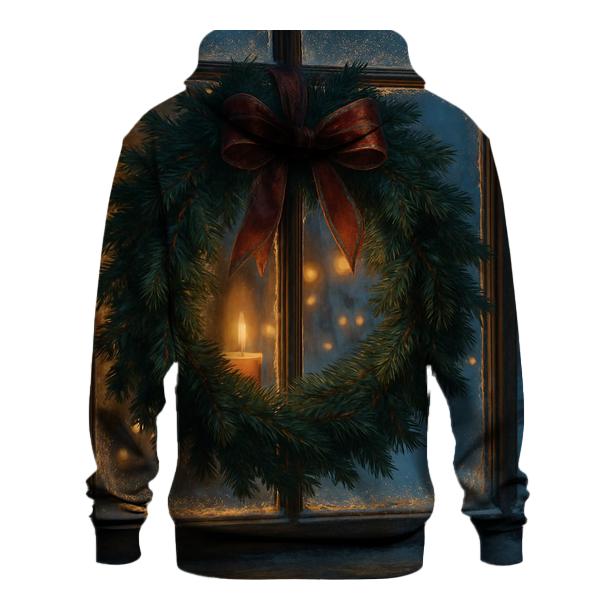 Starlit Wreath On Frosted Window printed hoodies