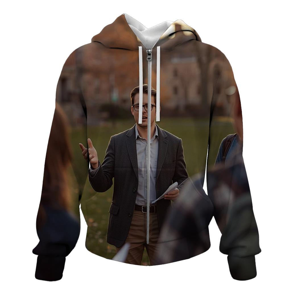 Charlie Kirk Engaging In Campus Discussion Under Evening Lights hoodie designs