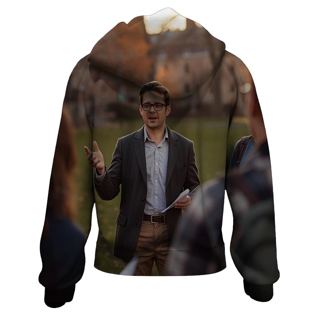 Charlie Kirk Engaging In Campus Discussion Under Evening Lights hoodie designs