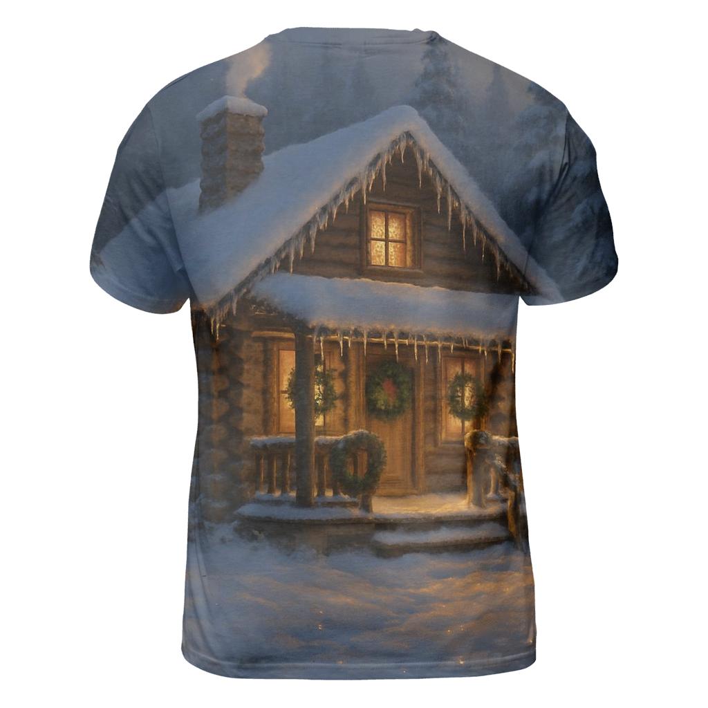 Winter Cabin Retreat vibrant all-over design tees