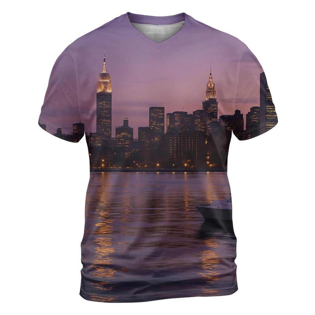 Twilight Reflections Over East River statement graphic shirts