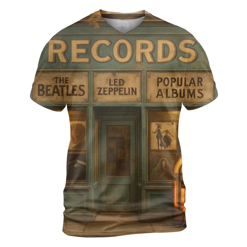 Classic Vinyl Record Shop Advertisement artistic all-over print tops