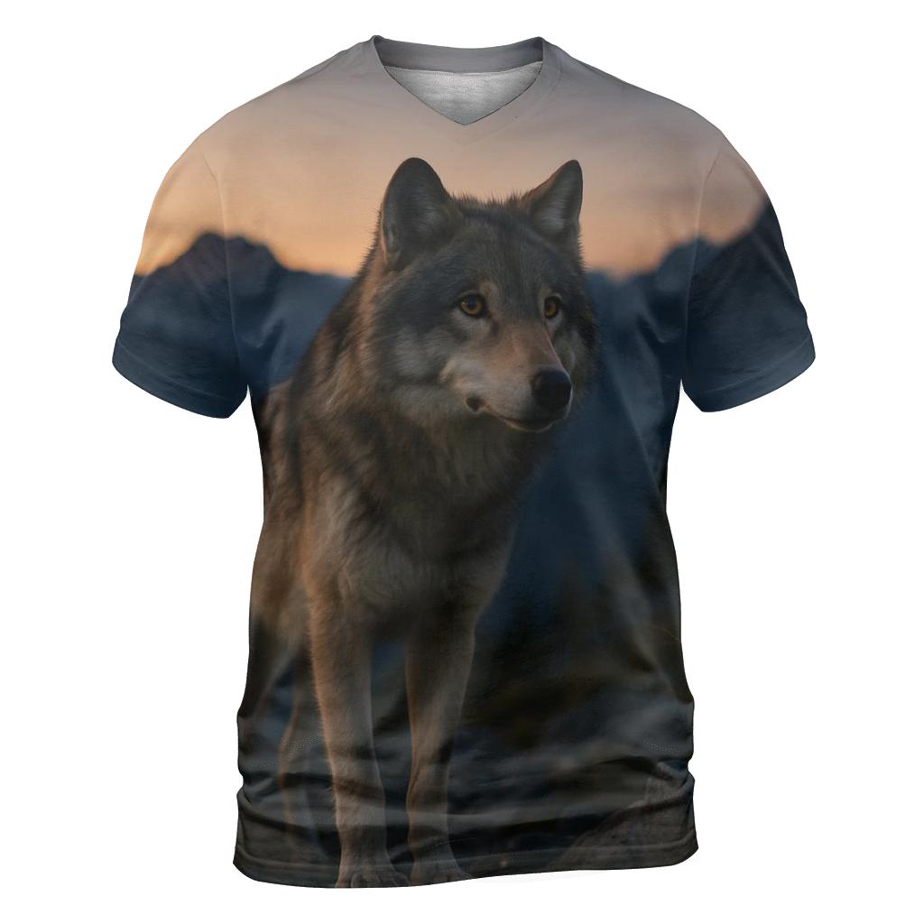 Lone Wolf At Twilight Mountain Ridge custom all-over print shirts