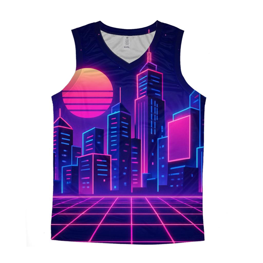 Cyber Neon Skyline sports performance tank tops