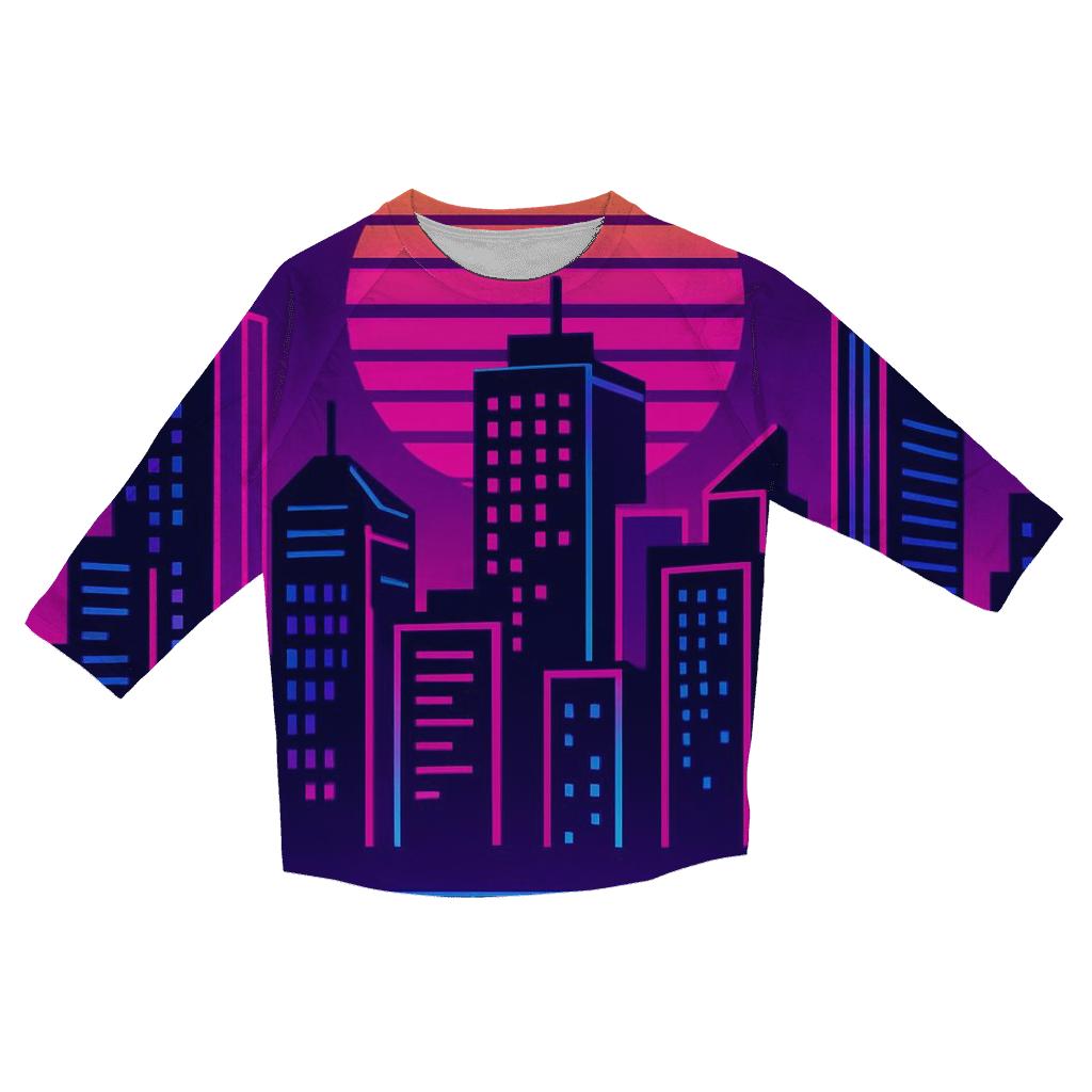 Retro Neon Skyline trendy 3/4 sleeve tops
