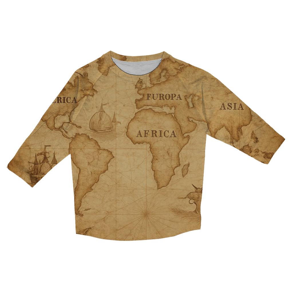 Antique Map Parchment Background trendy 3/4 sleeve tops