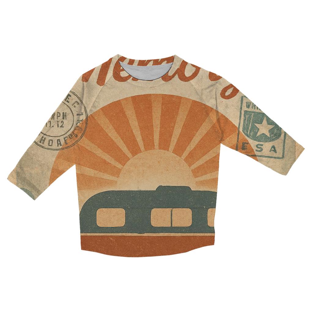 Sunset Camper Postcard Collage trendy 3/4 sleeve tops