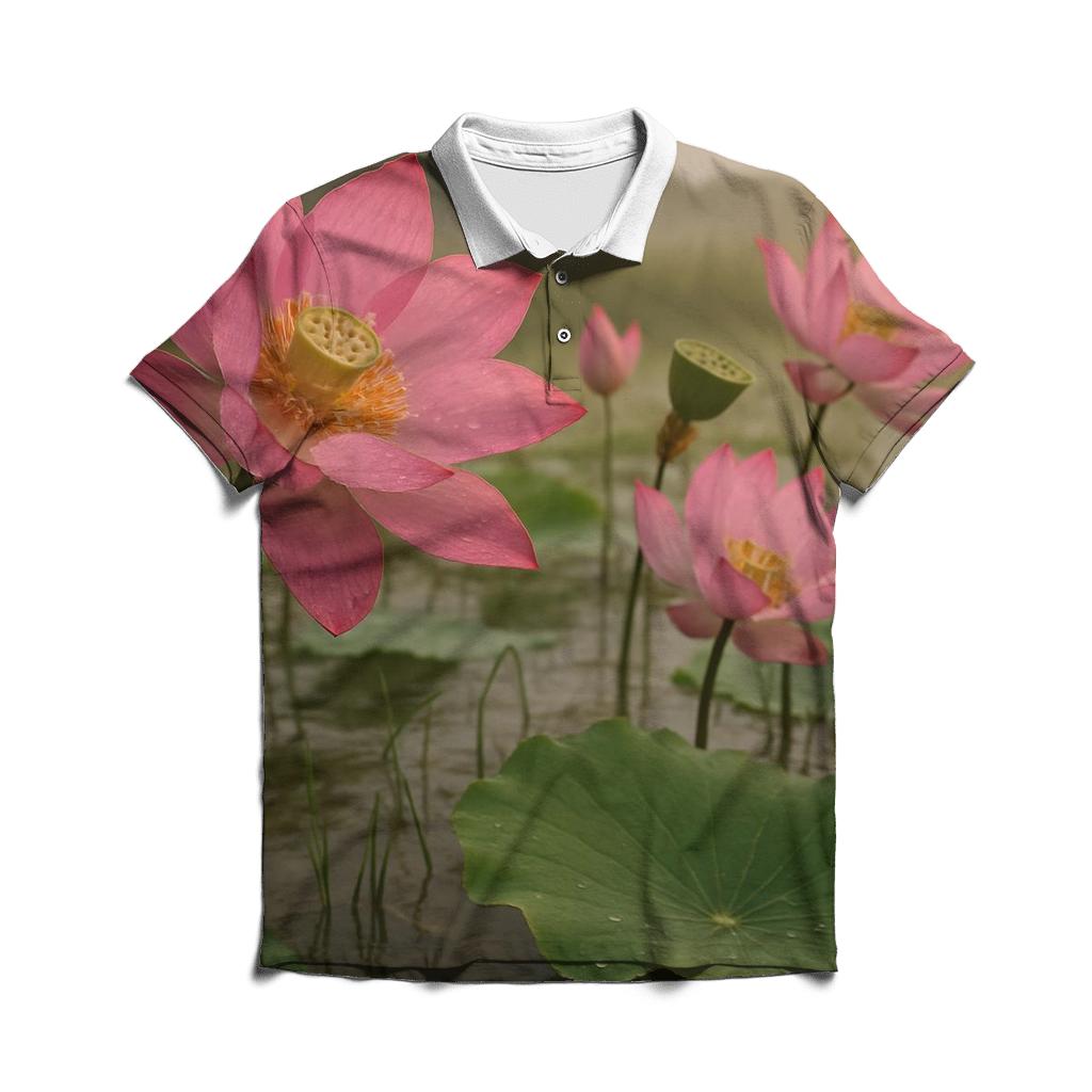 Monsoon Lotus Study In Flooded Paddy casual sports polo shirts