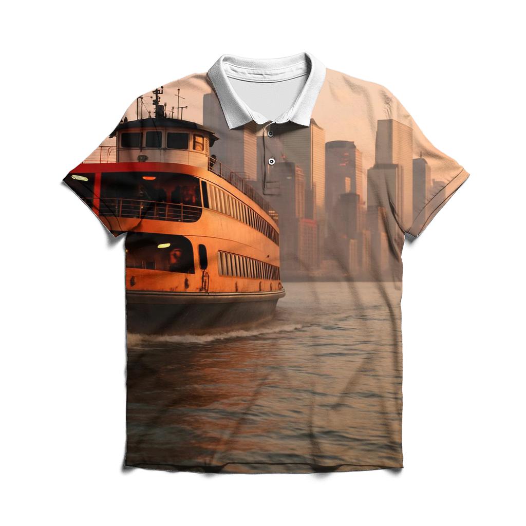 Dawn Ferry Crossing With Manhattan Reflections embroidered polo tops