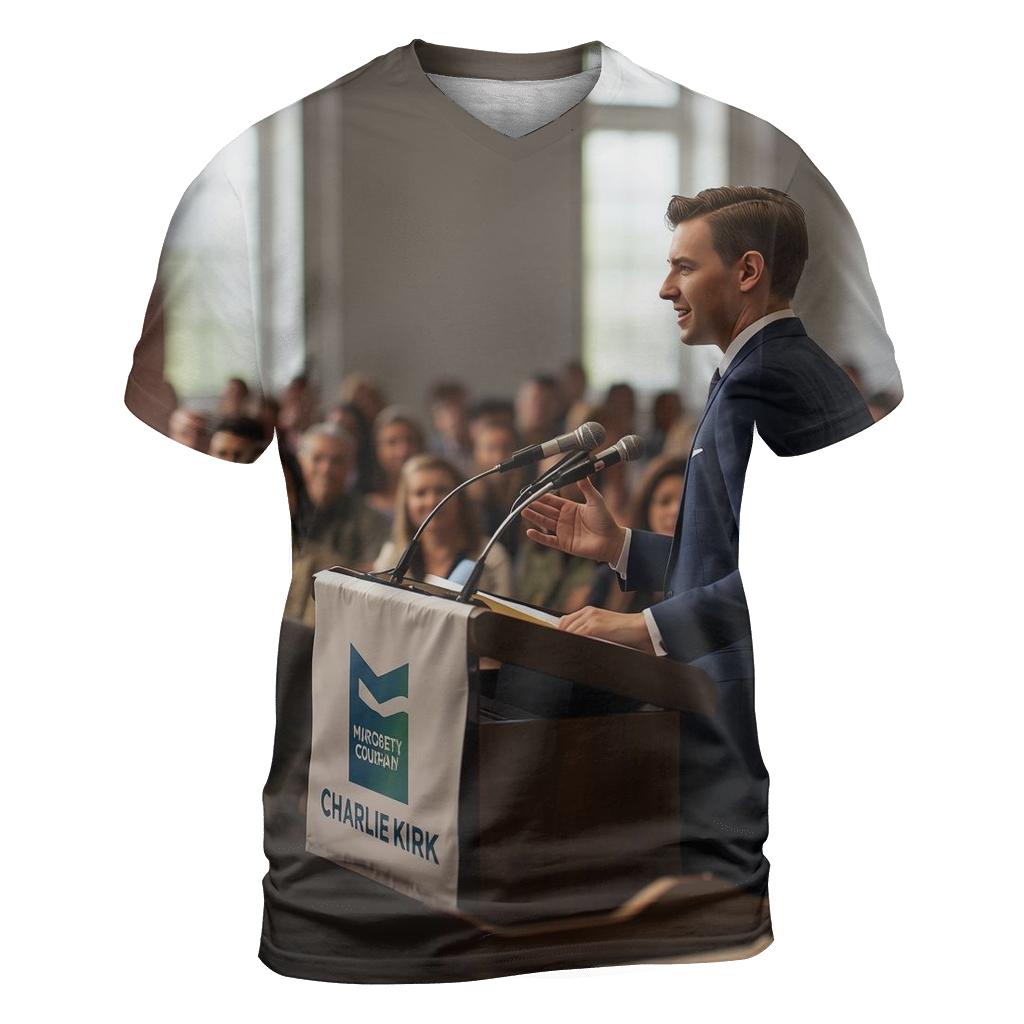 Charlie Kirk At The Public Forum vibrant all-over design tees