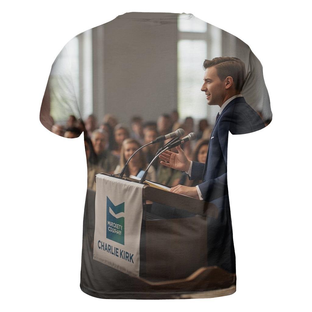 Charlie Kirk At The Public Forum vibrant all-over design tees