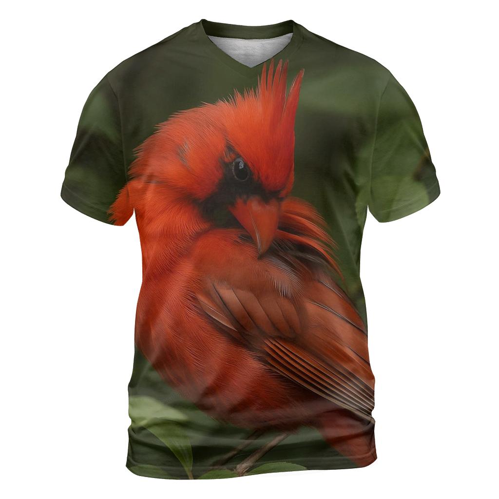 Crested Northern Cardinal Preening unique graphic print tees