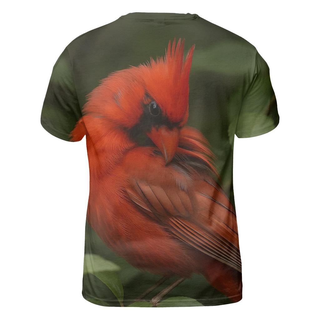 Crested Northern Cardinal Preening unique graphic print tees