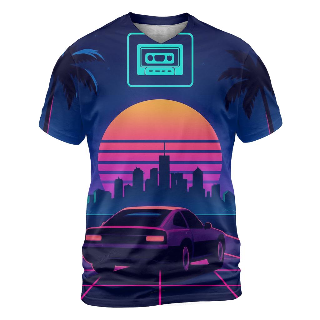 Neon Mirage Highway artistic all-over print tops