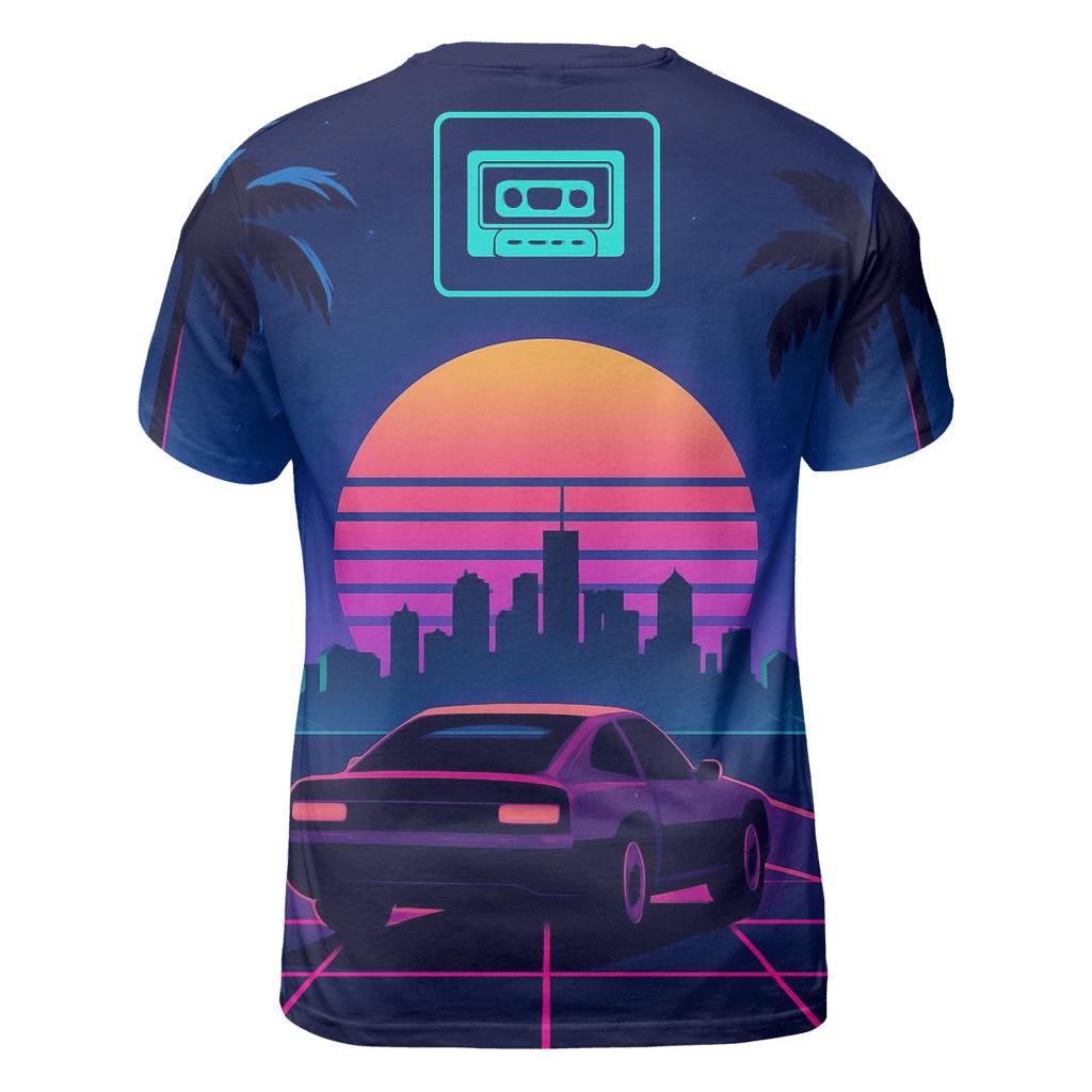 Neon Mirage Highway artistic all-over print tops