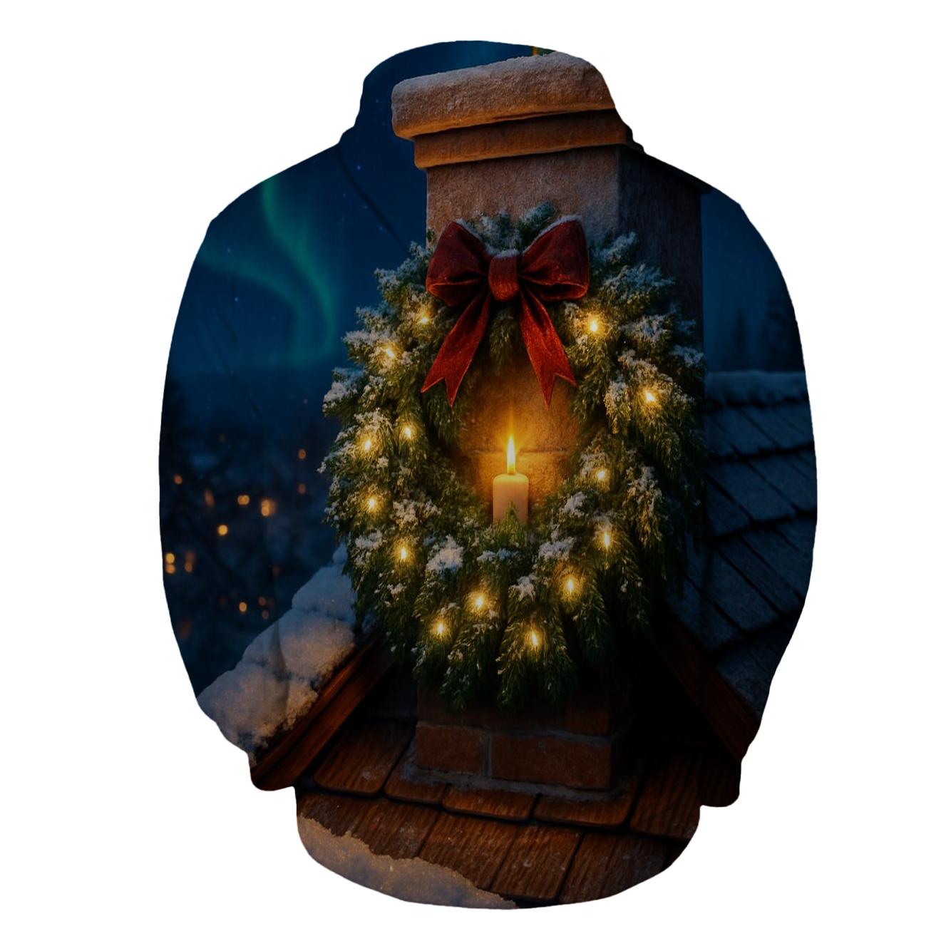 Starlit Wreath On Snowy Rooftop hoodie trends