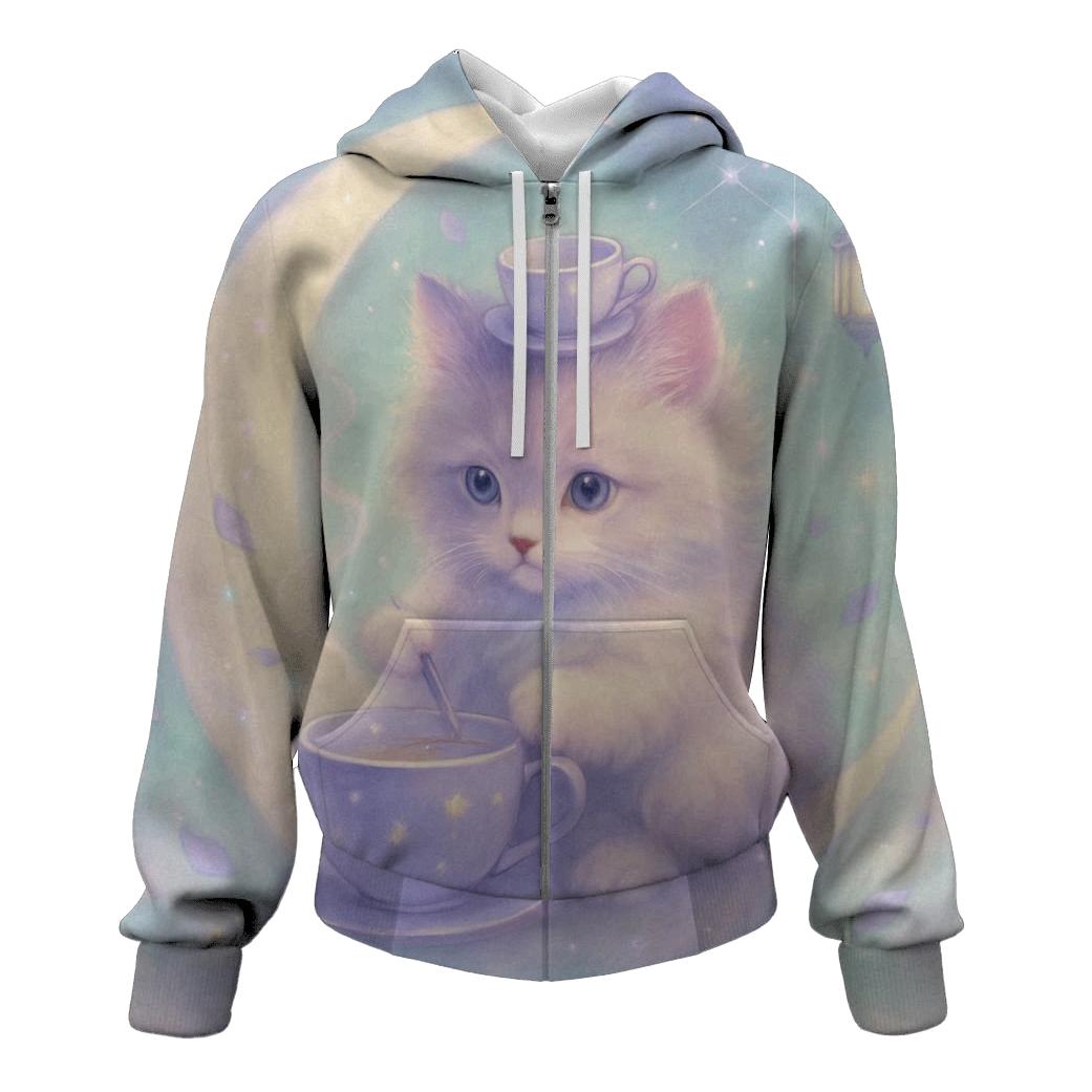 Moonlit Tea Kitten zip-up hoodies