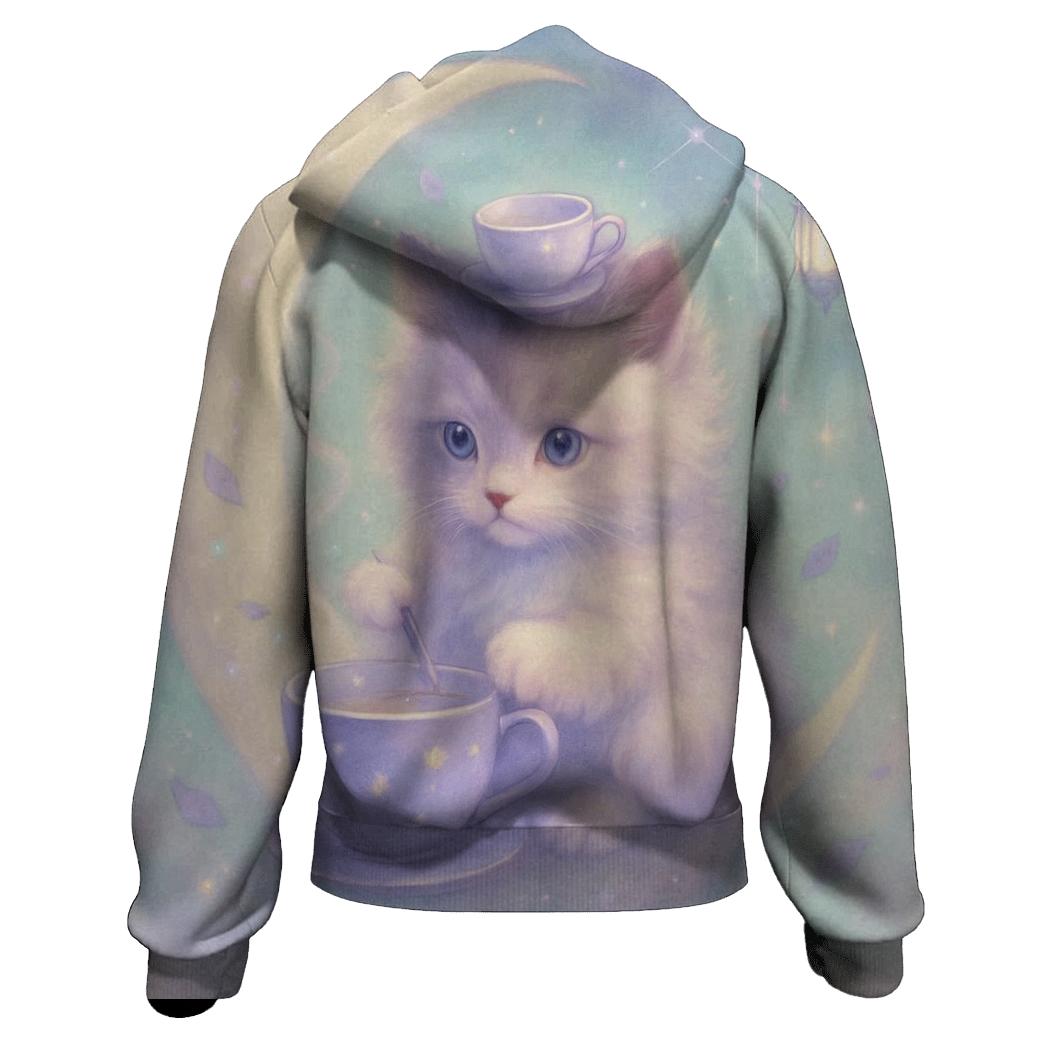 Moonlit Tea Kitten zip-up hoodies