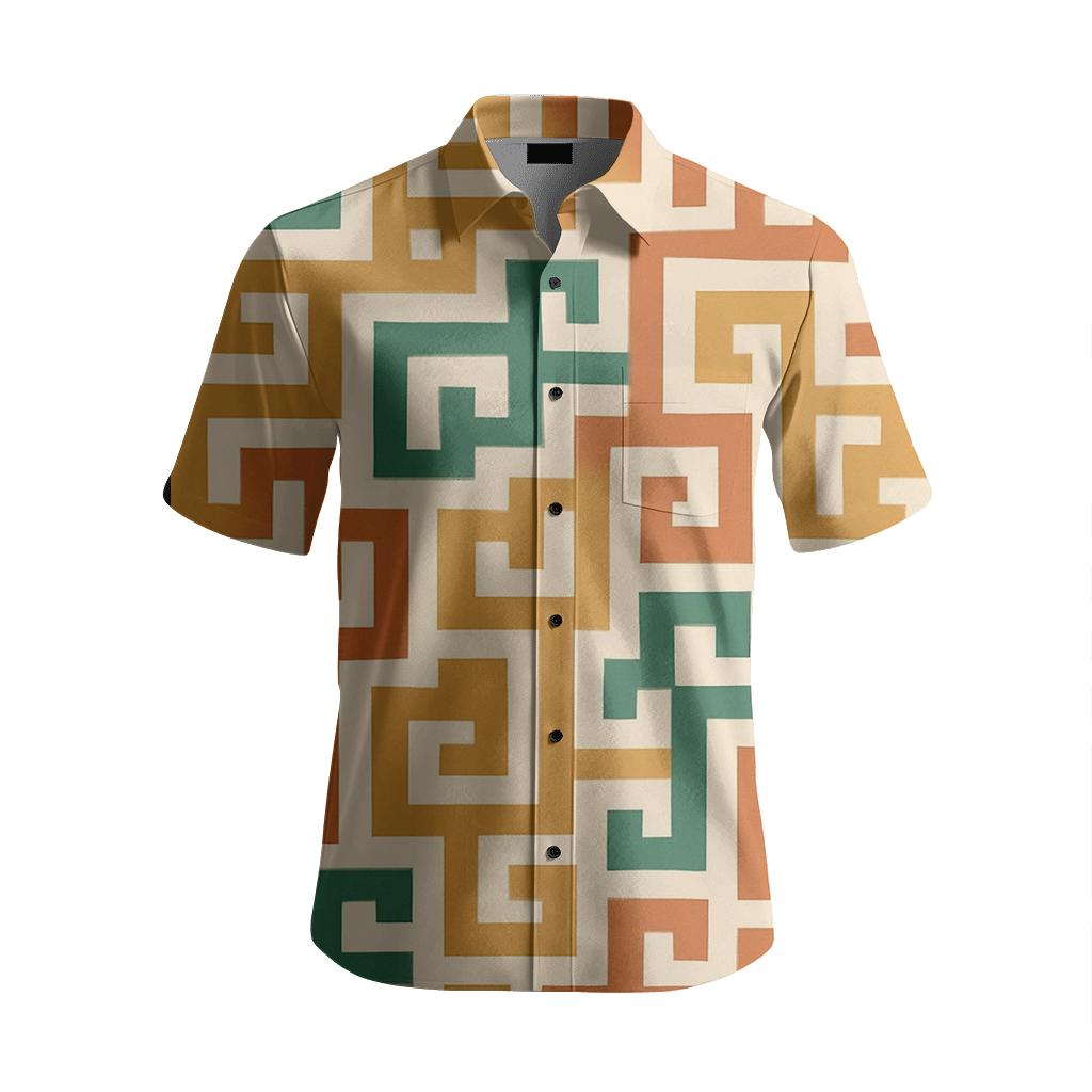Geometric Mayan Step-Fret Repetitive Motif Pattern custom embroidered shirts