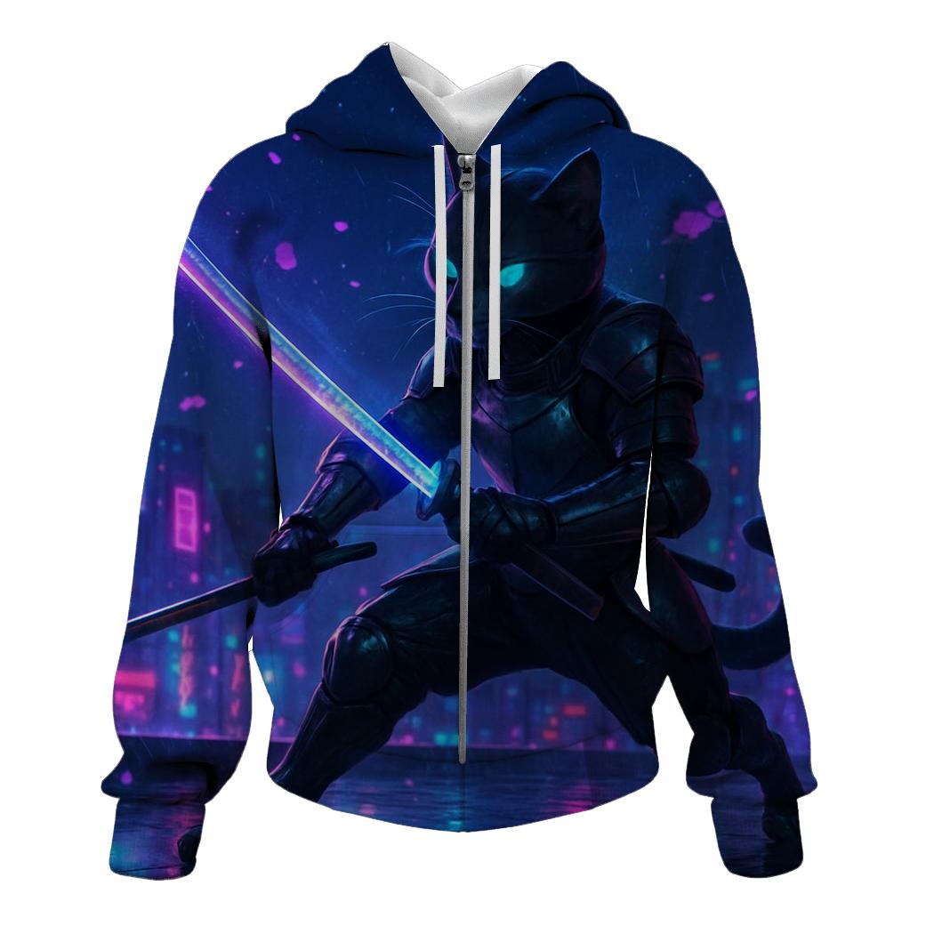 Neon Samurai Cat Duel hoodies fashion