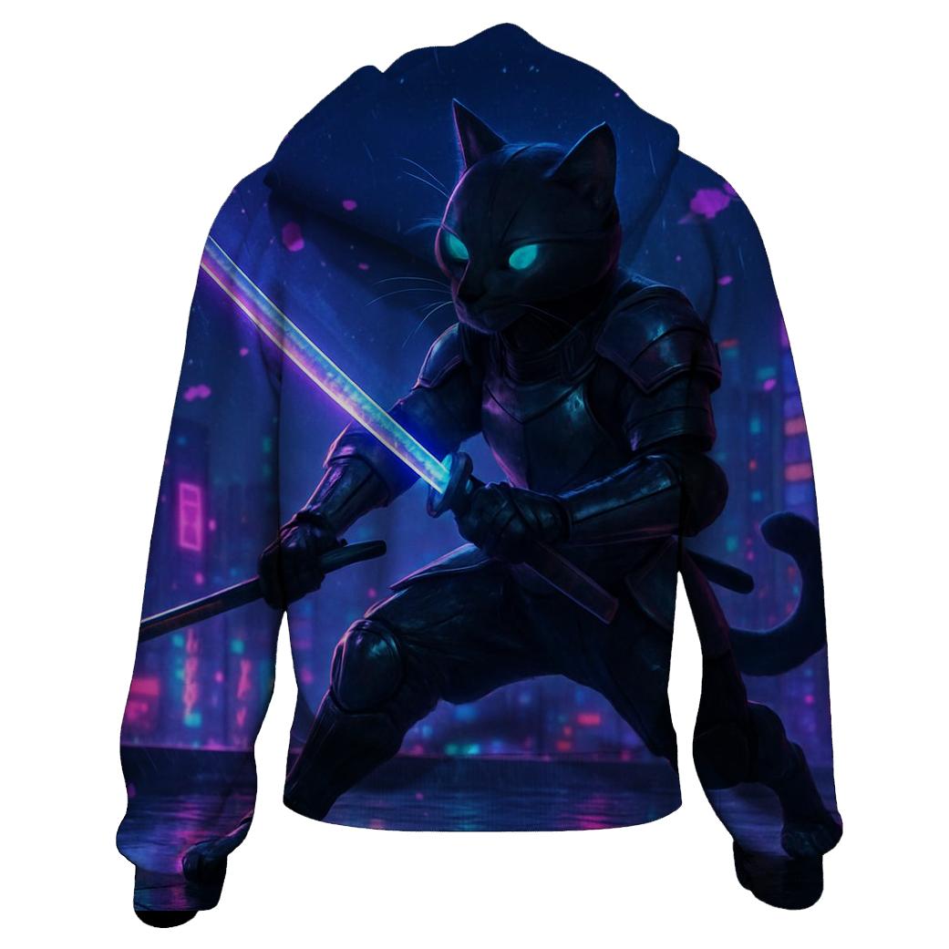 Neon Samurai Cat Duel hoodies fashion
