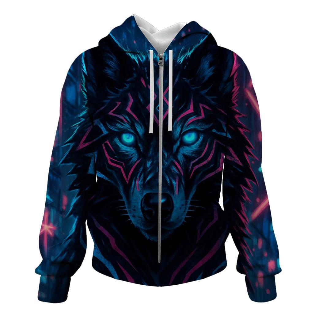 Neon Luminary Wolf premium hoodies