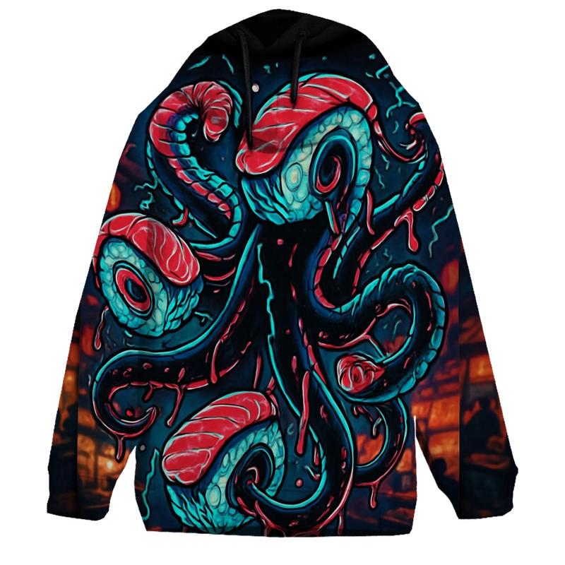 Neon Sushi Kraken printed hoodies
