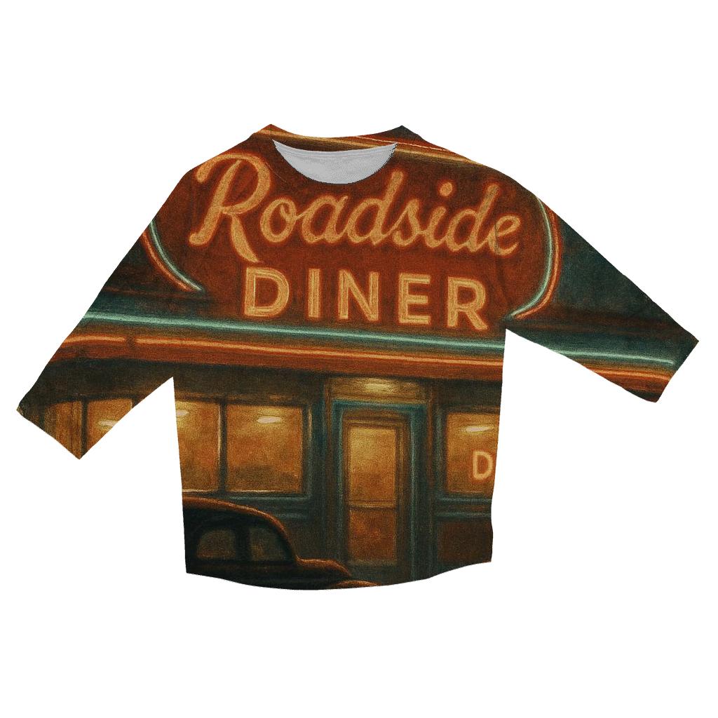 Vintage Roadside Diner Neon Glow designer 3/4 sleeve blouses