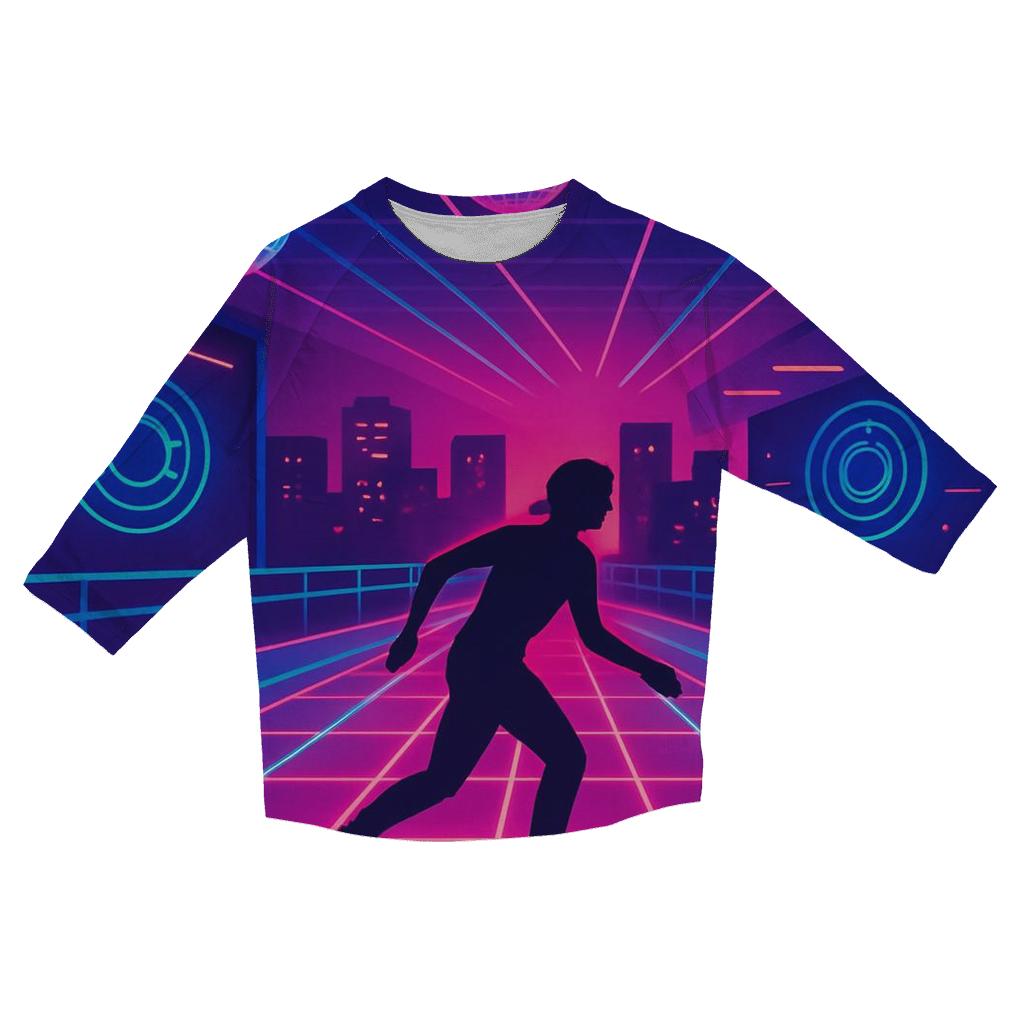 Cyber Neon Roller Rink printed three quarter sleeve shirts