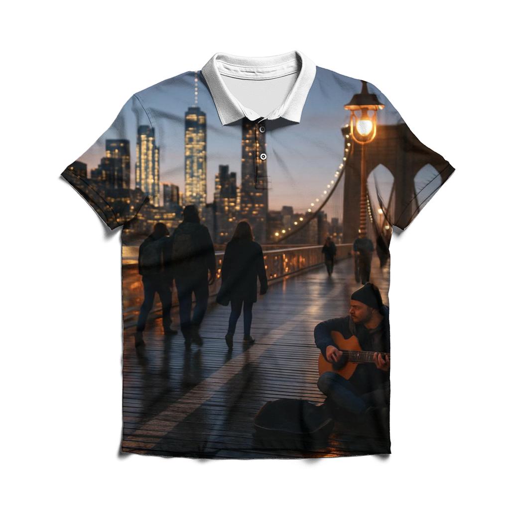 Blue Hour From Brooklyn Bridge Walkway custom polo shirts