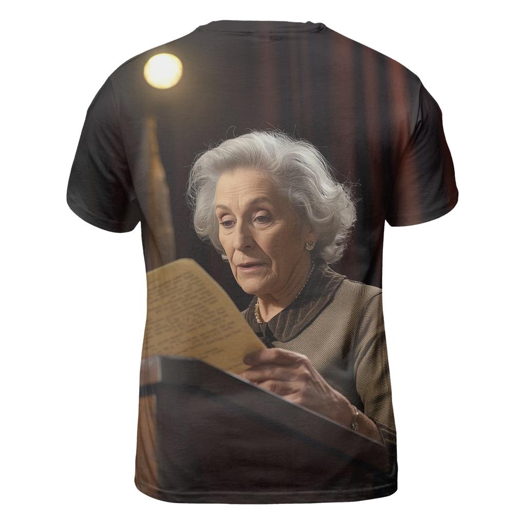 Polly Holliday Reading Vintage Script On Stage statement graphic shirts