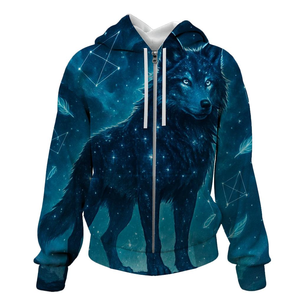 Celestial Wolf Sentinel embroidered hoodies