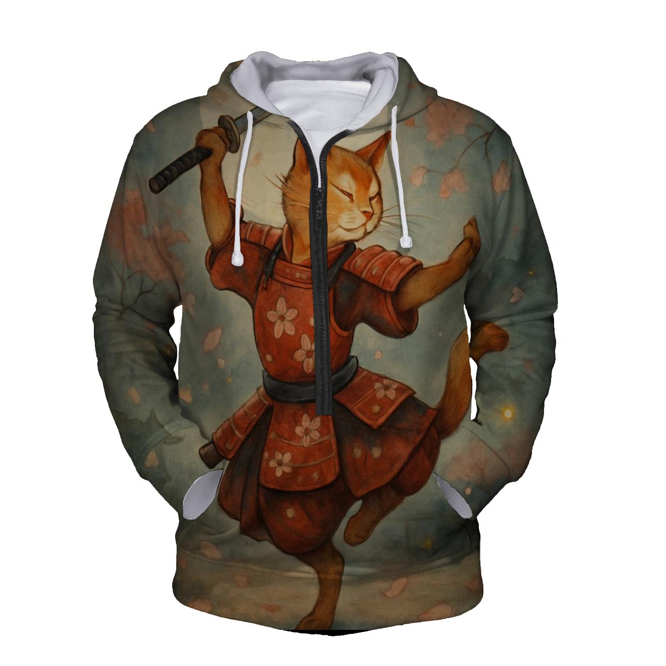 Whimsical Samurai Cat Dance hoodie styles