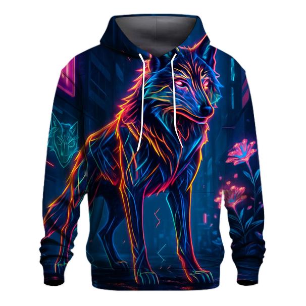 Urban Guardian Wolf In Neon Bloom graphic hoodies