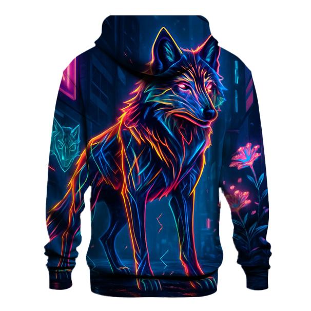 Urban Guardian Wolf In Neon Bloom graphic hoodies