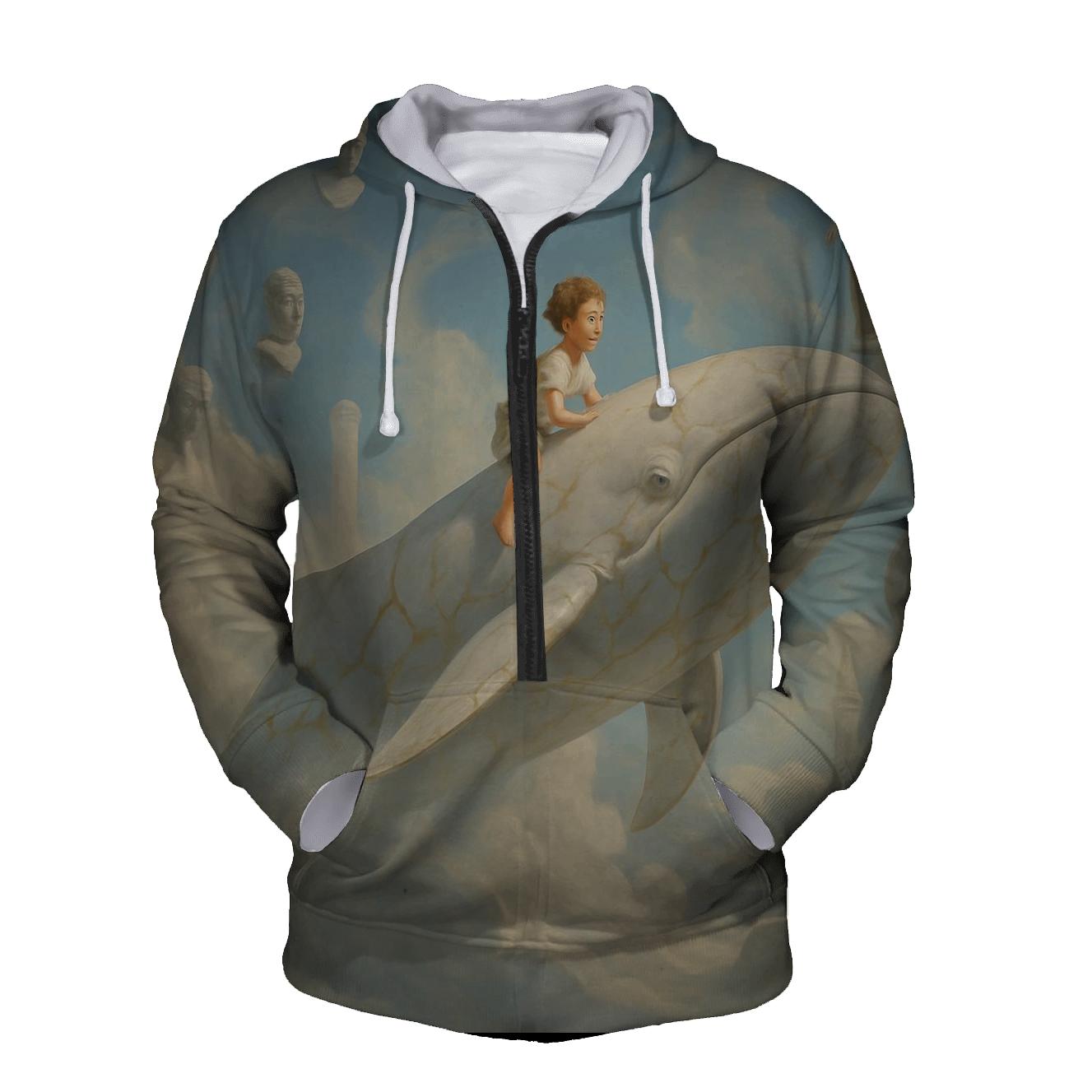 Random Marble Whale Rider embroidered hoodies