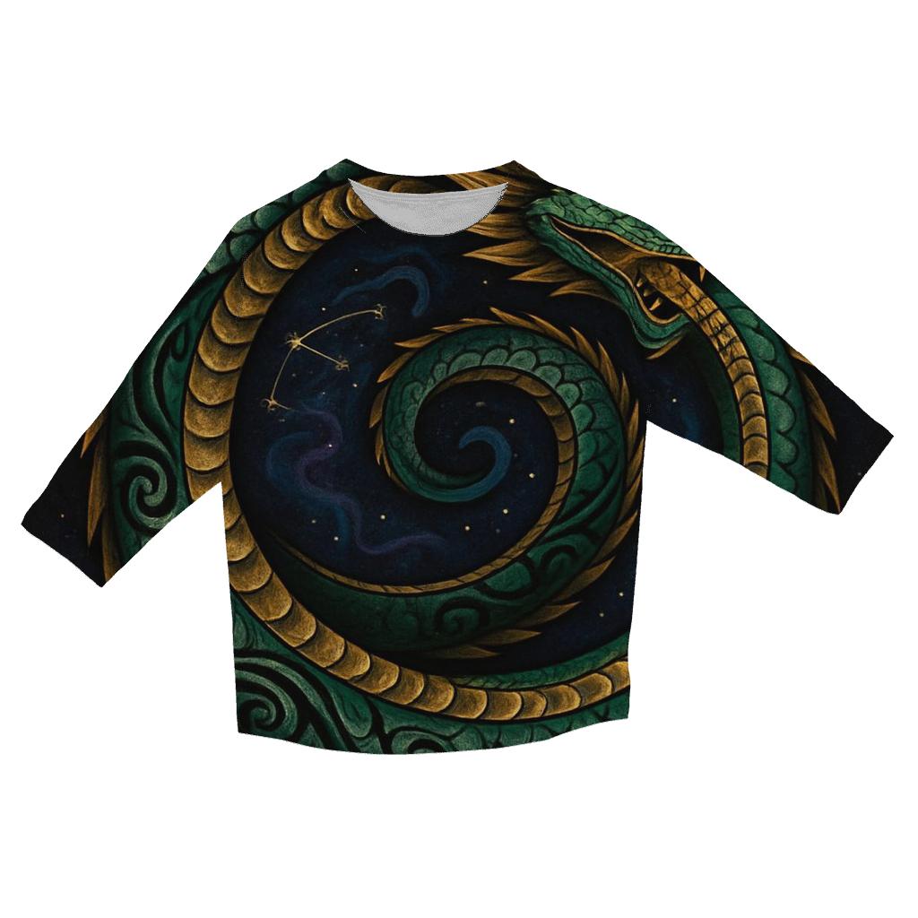 Celestial Ouroboros Dragon In Eternal Spiral casual three quarter sleeve shirts