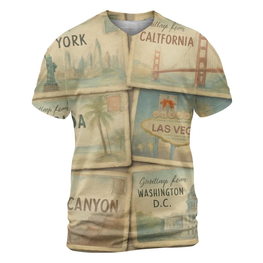 Classic Travel Postcard Collection custom all-over print shirts