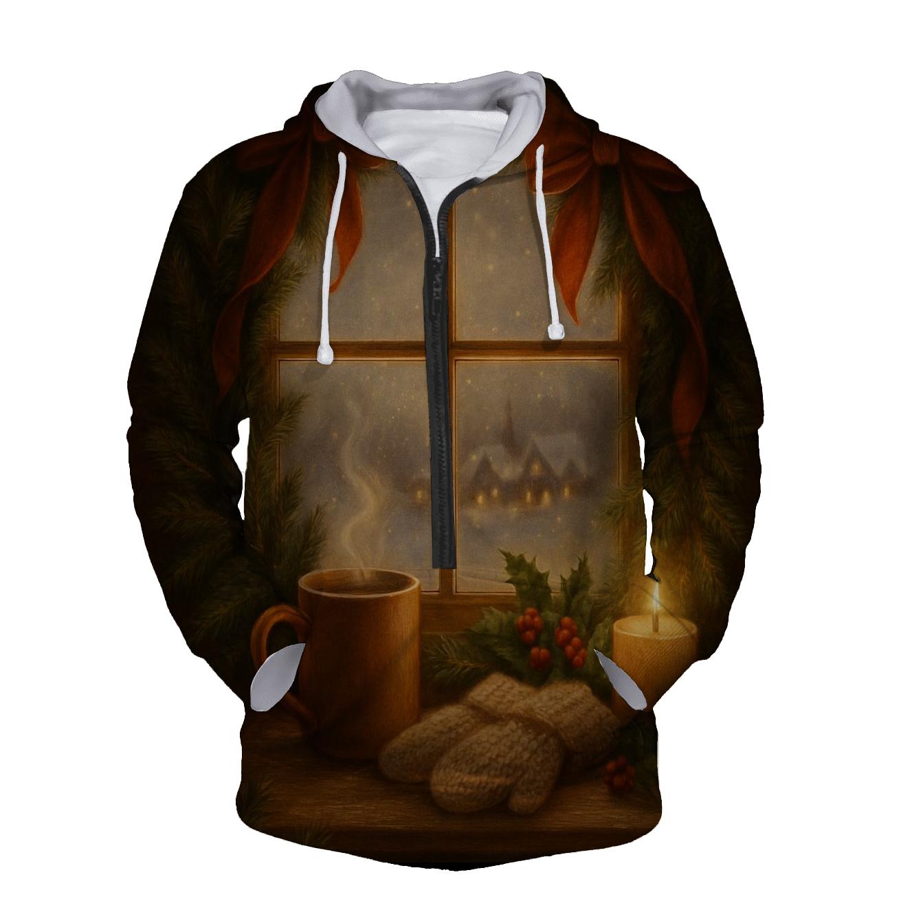 Wreath On Snowy Window premium hoodies