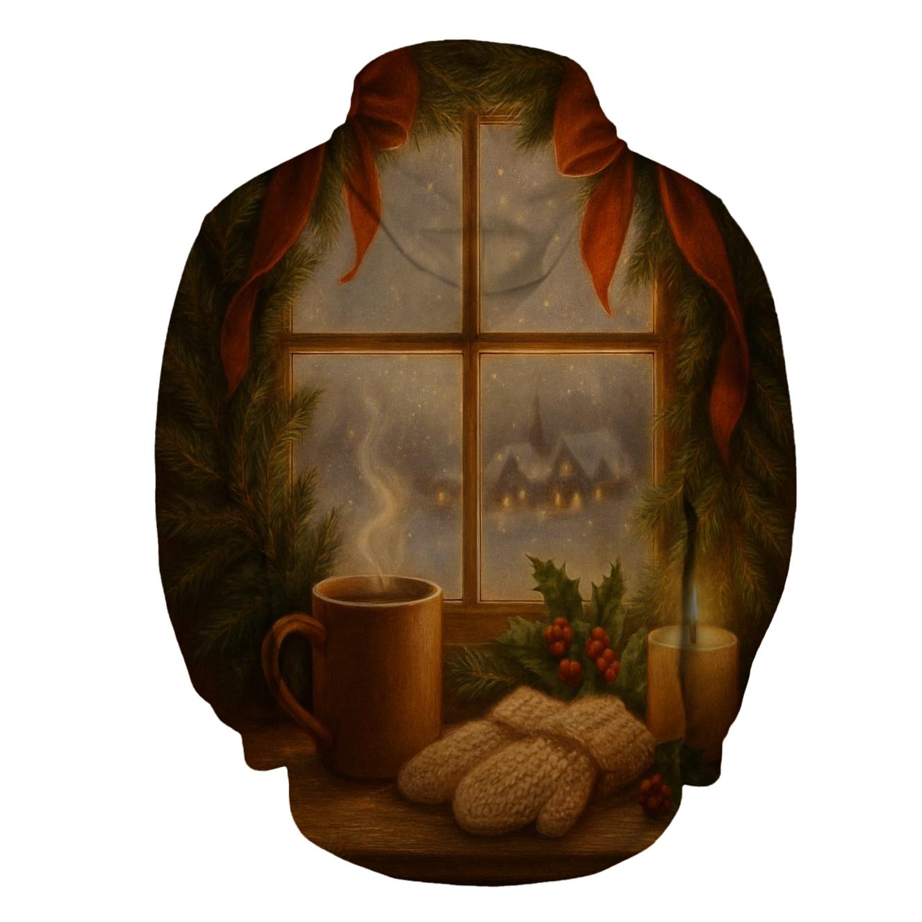 Wreath On Snowy Window premium hoodies