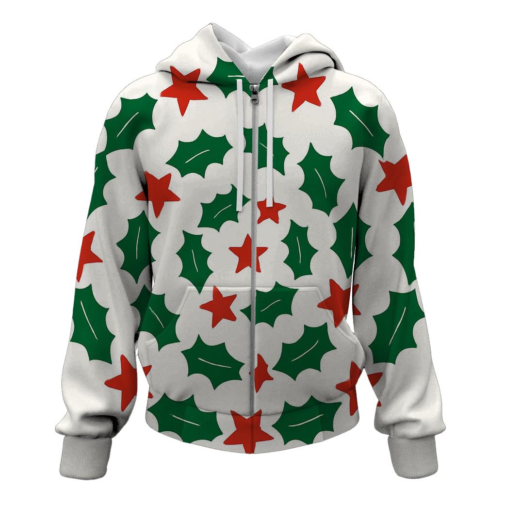 Festive Spiral Of Holly And Stars graphic hoodies