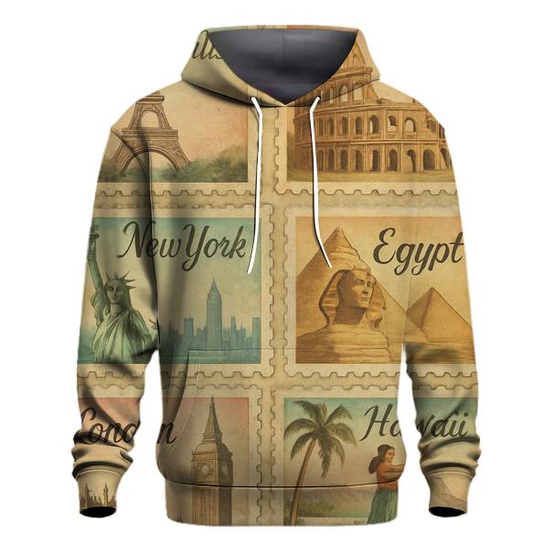 Retro Travel Postage Stamp Collection custom hoodies