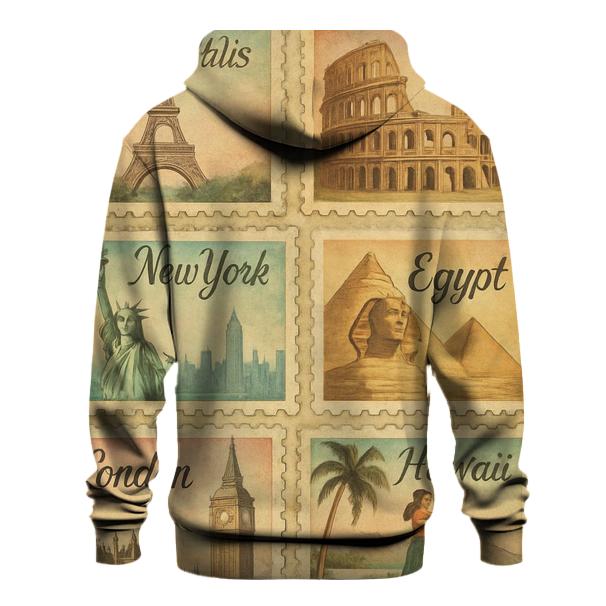 Retro Travel Postage Stamp Collection custom hoodies